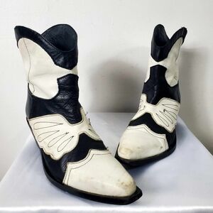 Vintage Western Cowboy Black/White Genuine Leather Boots